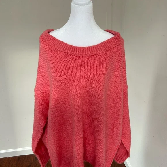 Free People Oversized Off-the-Shoulder Coral Sweater - Picture 2 of 11